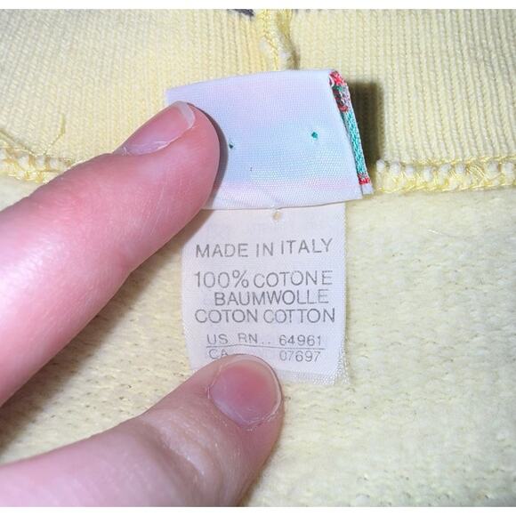 Benetton Italian Vintage 80s Butter Yellow Preppy Cardigan Tennis Sweatshirt  L - Picture 5 of 5